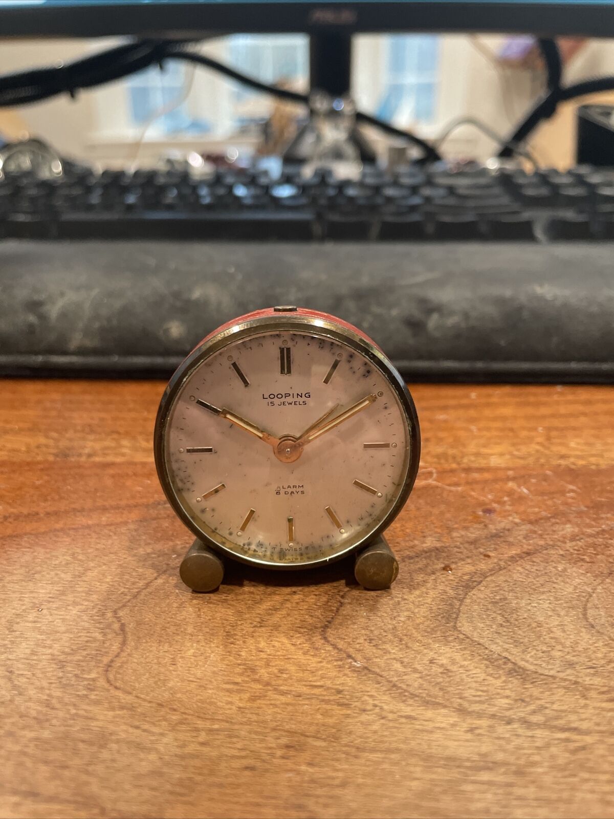 RARE Vintage AMYRAL Fab. LOOPING Swiss Travel Mechanical Alarm Clock WORKS