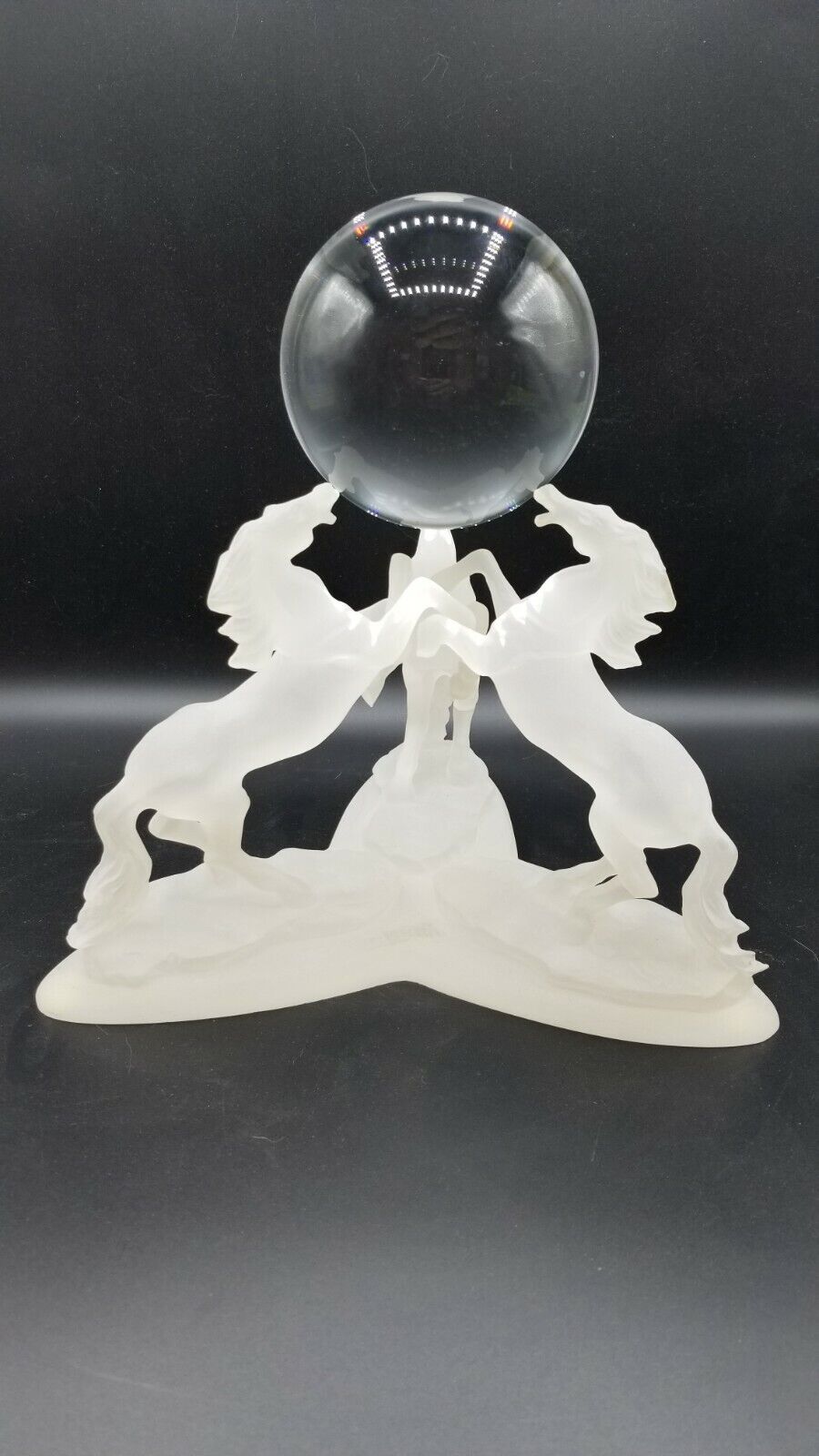 Three Horses Holding a Ball Frosted Glass Figurine 