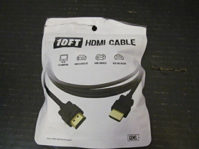 GEMS 10 Foot Long HDMI Cable with 4k Support, OPEN PACKAGE