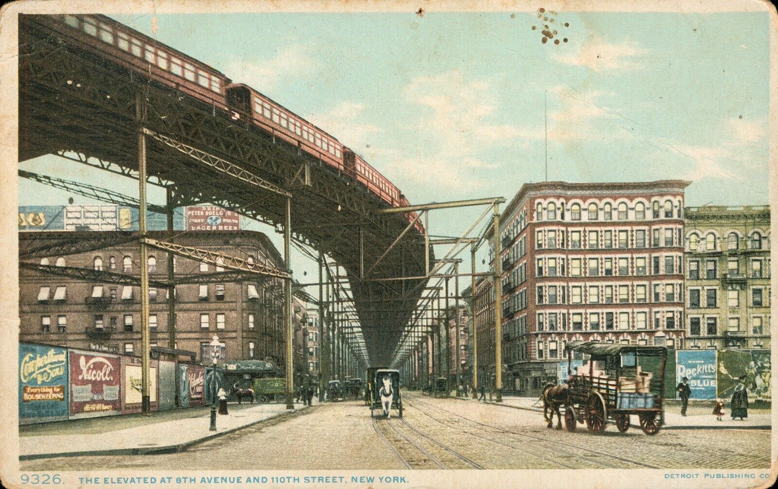 Railway 1909 Antique Elevated at 8th Ave & 110th St NEW YORK Phostint POSTCARD