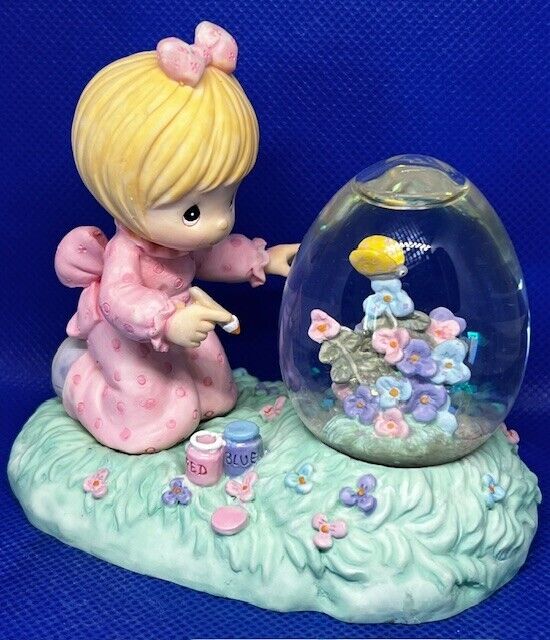 Vintage Precious Moments Girl Painting Egg Shaped Water Globe Figurine