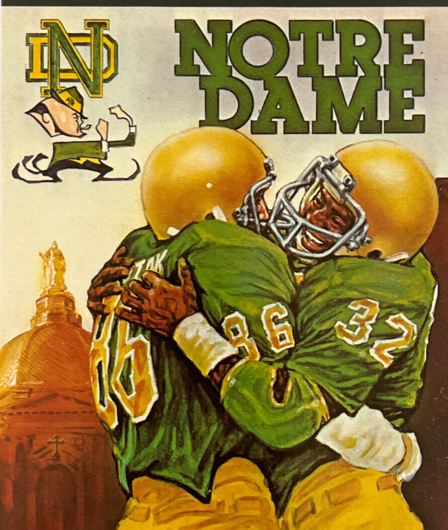 Vintage Postcard 1980 Notre Dame Fighting Irish Ted Watts Knute Rockne Stamp SEE