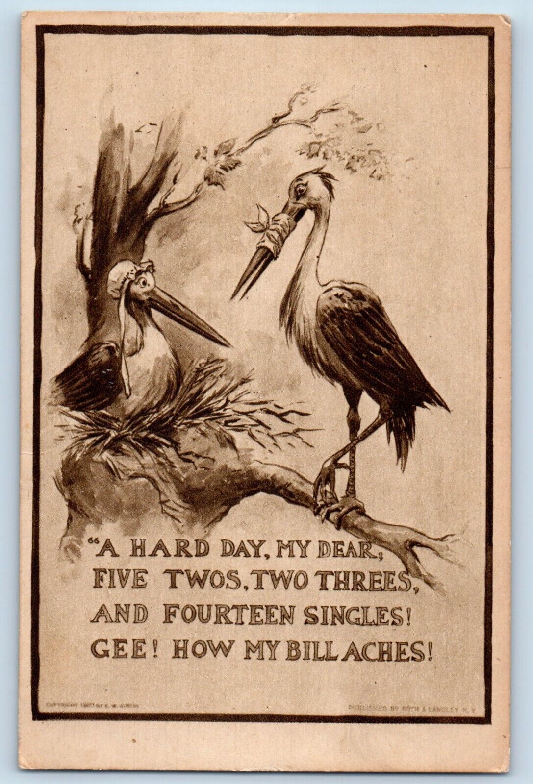 Artist Signed Postcard Stork A Hard Day My Dear Leavenworth Washington WA 1915