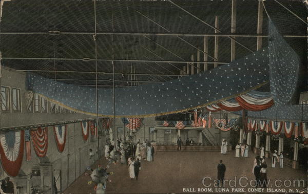 1914 Coney Island,NY Ball Room,Luna Park Kings County New York Postcard 1c stamp