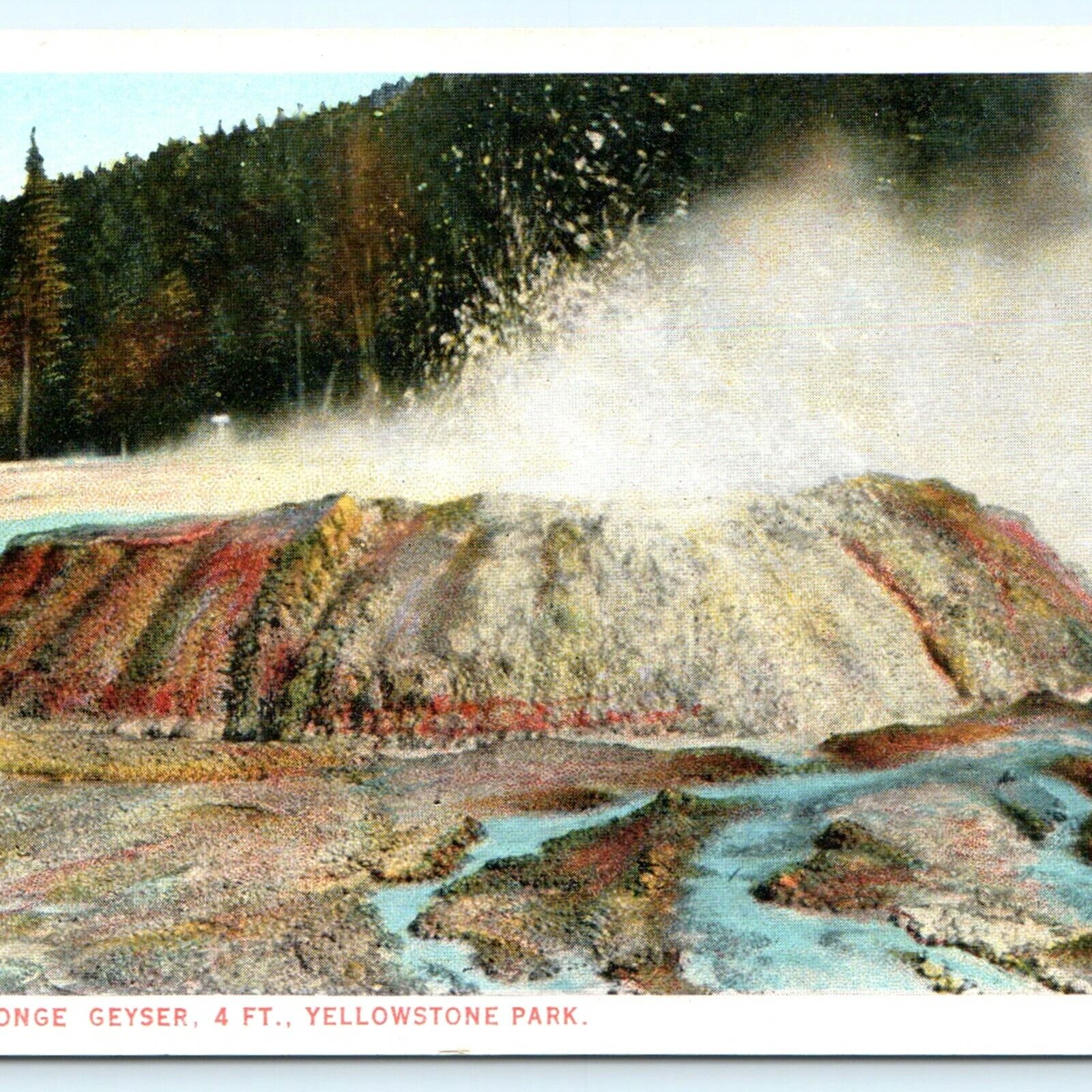 1920s Yellowstone Iris Falls Sponge Geyser Photo Postcard Litho Park WY A32