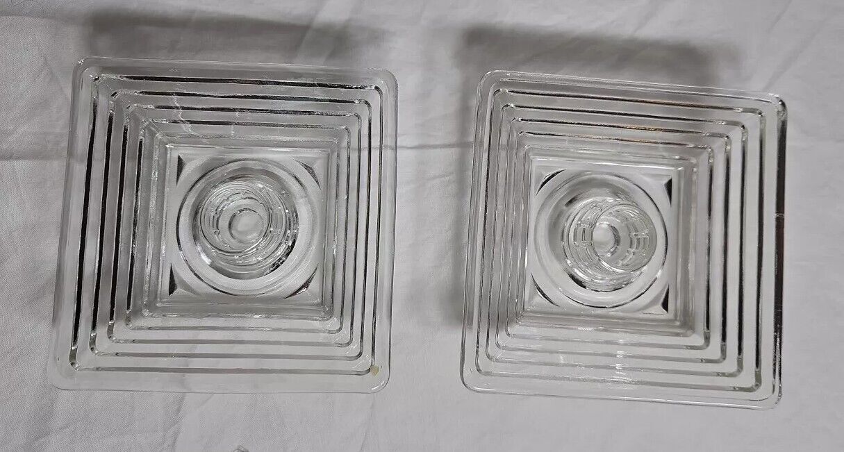 2 Anchor Hocking Manhattan Clear Depression Glass Square Art Deco Candle Holders