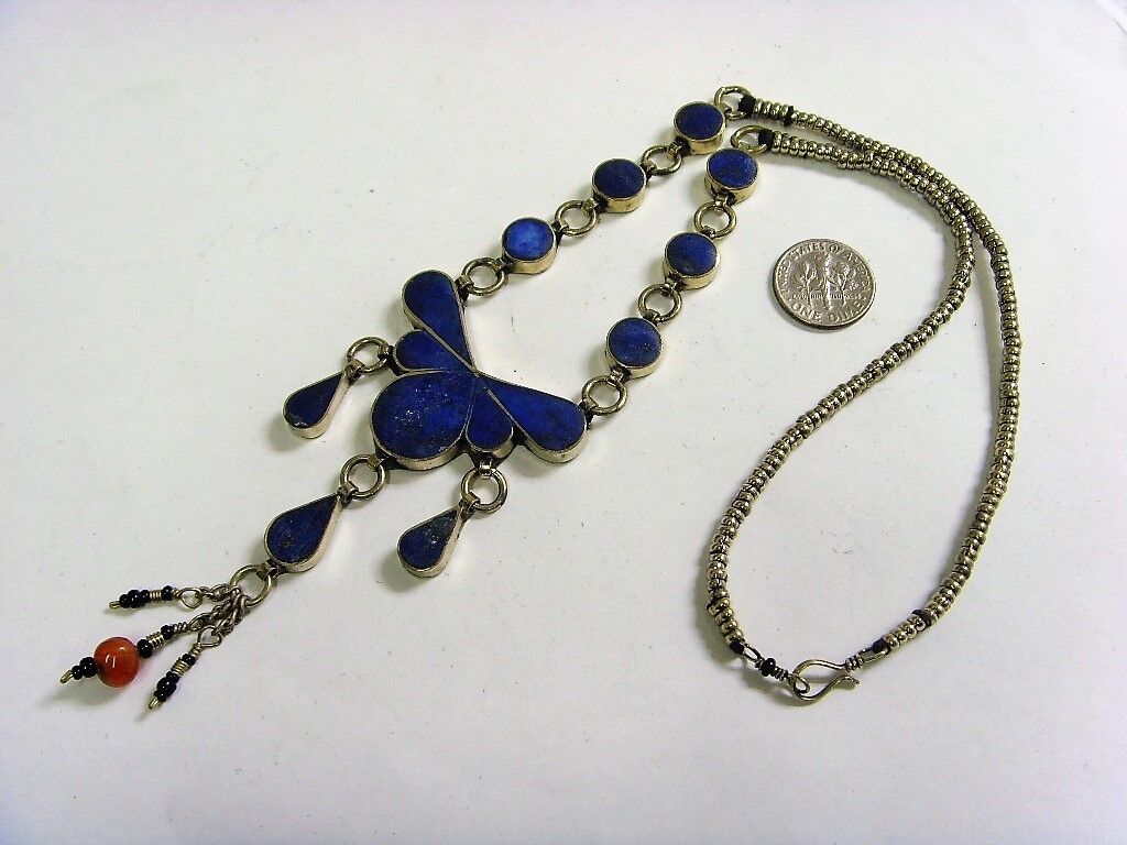 ladies Lapis lazuli carnelian nice vintage tribal heishee beaded necklace hf1440