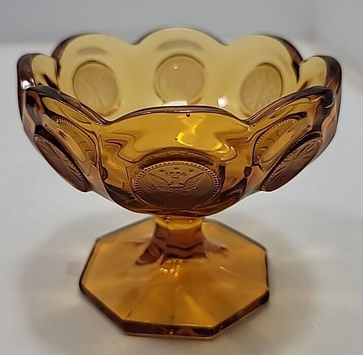 Vintage Fostoria Coin Glass Open Jam Jelly Dish Amber Crystal 1886