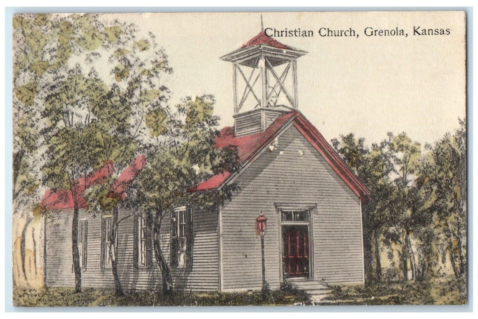 c1910 Christian Church Chapel Exterior Grenola Kansas Vintage Antique Postcard