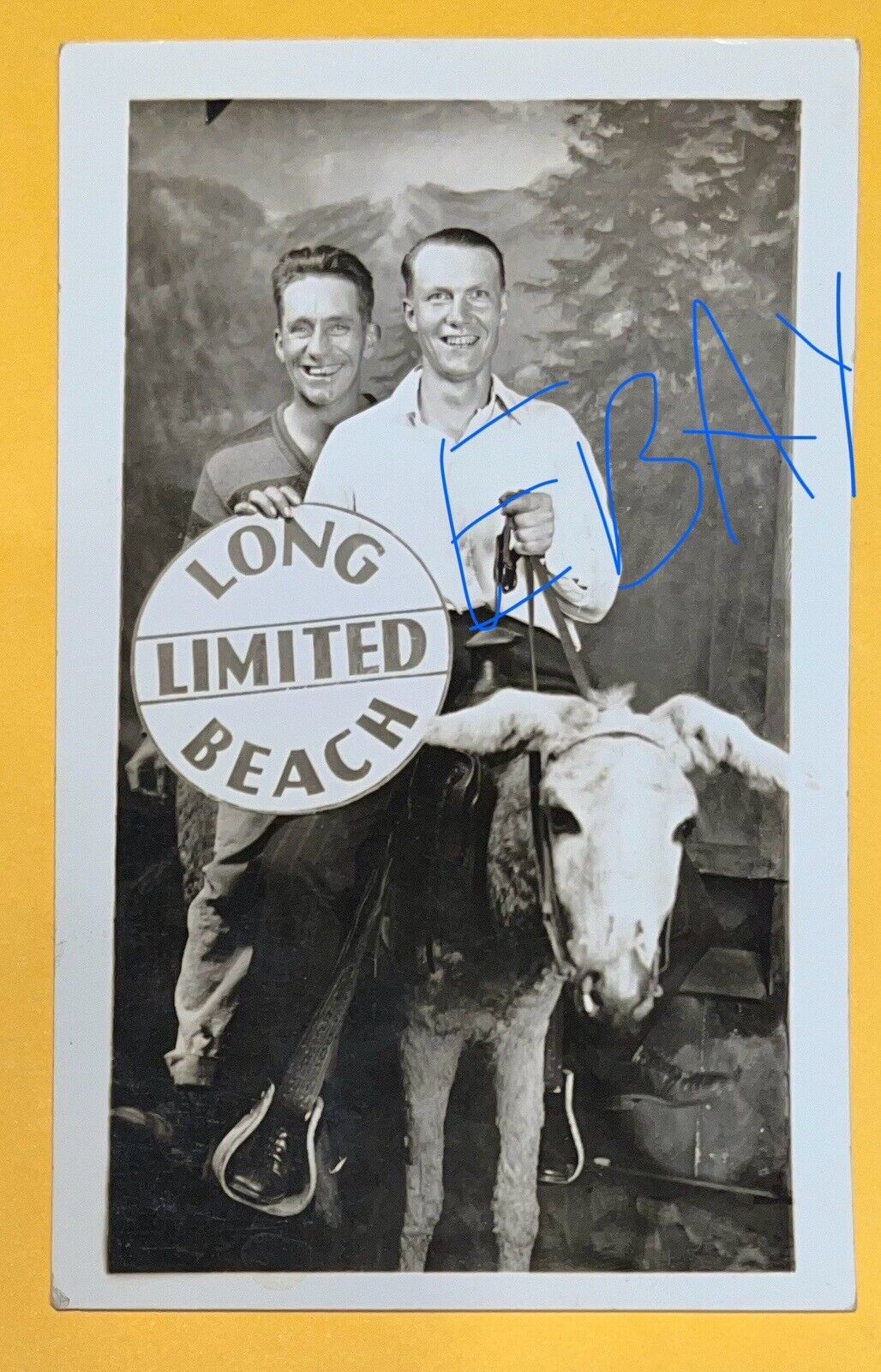 Vintage 1931 Real Photo Postcard RPPC-Men Donkey ARCADE -LONG BEACH, CALIFORNIA