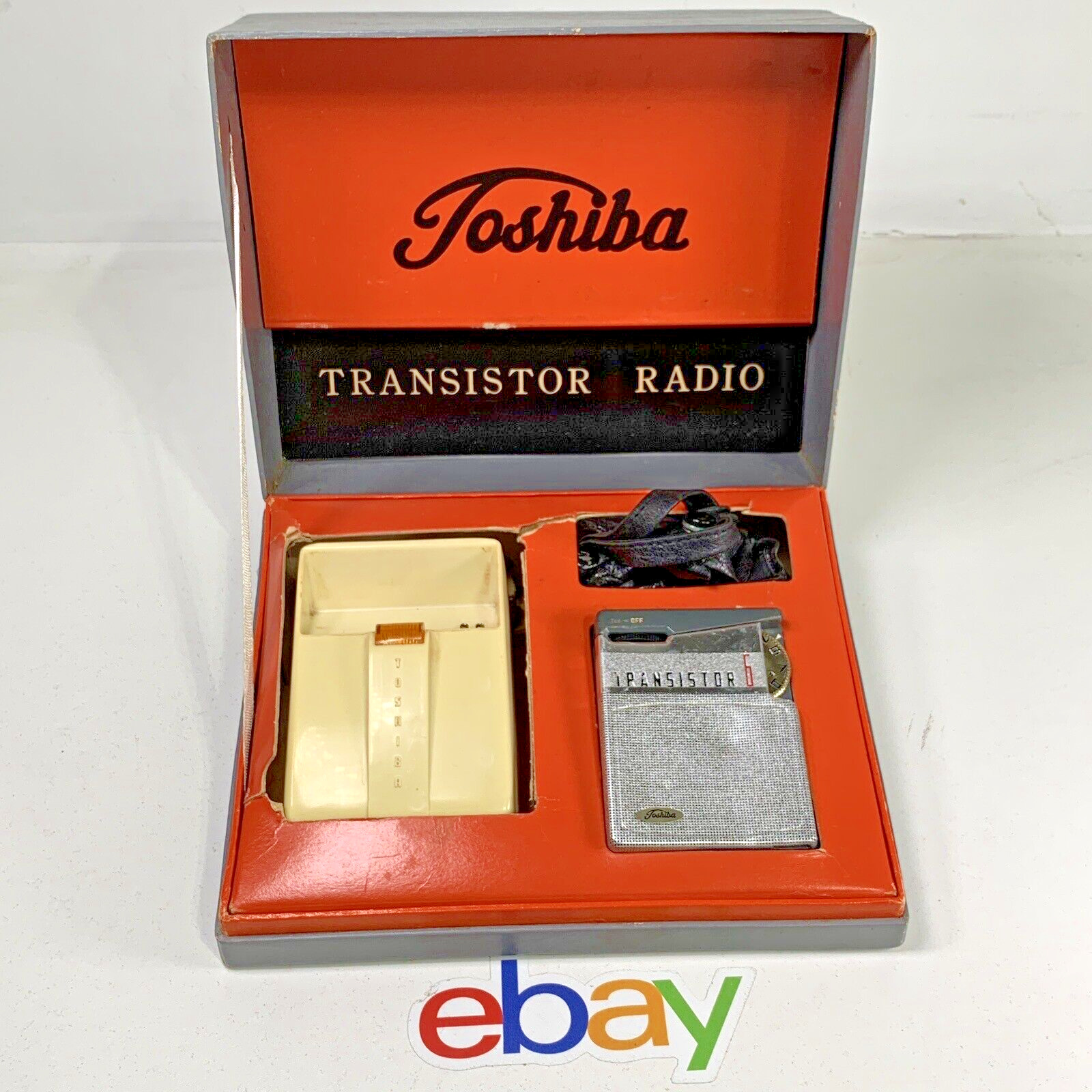 ULTRA RARE 1960 TOSHIBA 6TP-395 Transistor Pocket Radio w/ Box & HTF Accessories