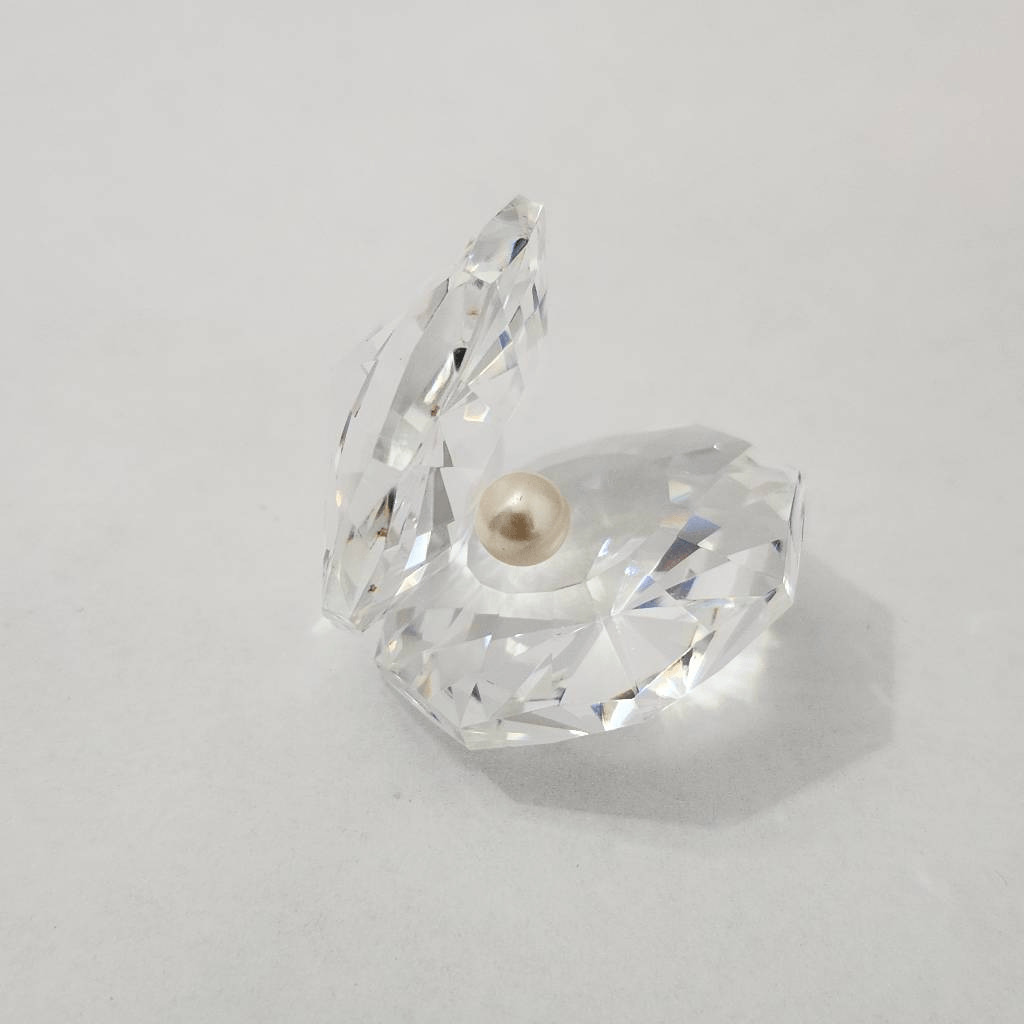 Crystal Oyster with Pearl Figurine Vintage Crystal Oyster