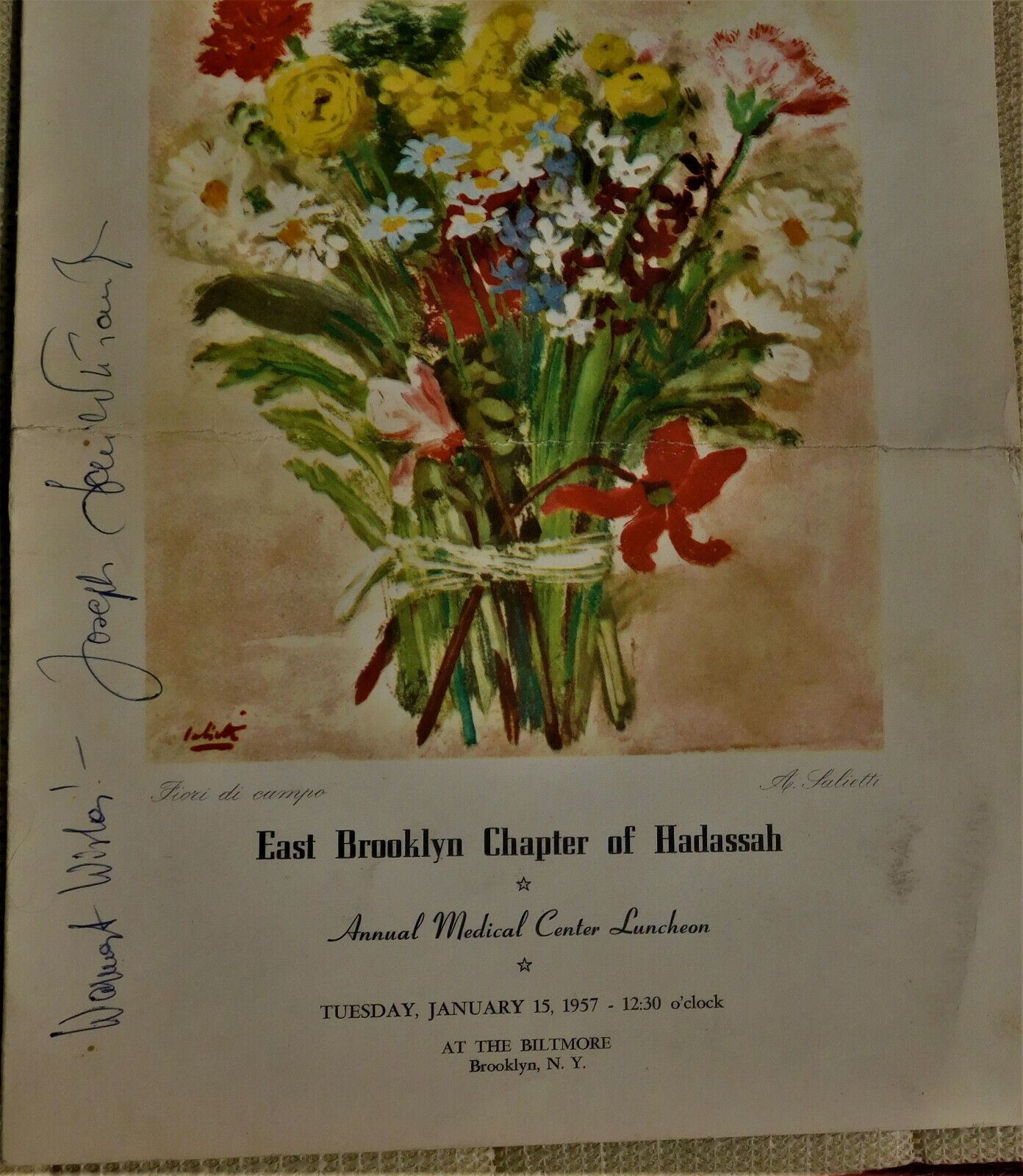 1957 EAST BROOKLYN CHAPTER OF HADASSAH PROGRAM SIGNED JOSEPH SCHILDKRAUT