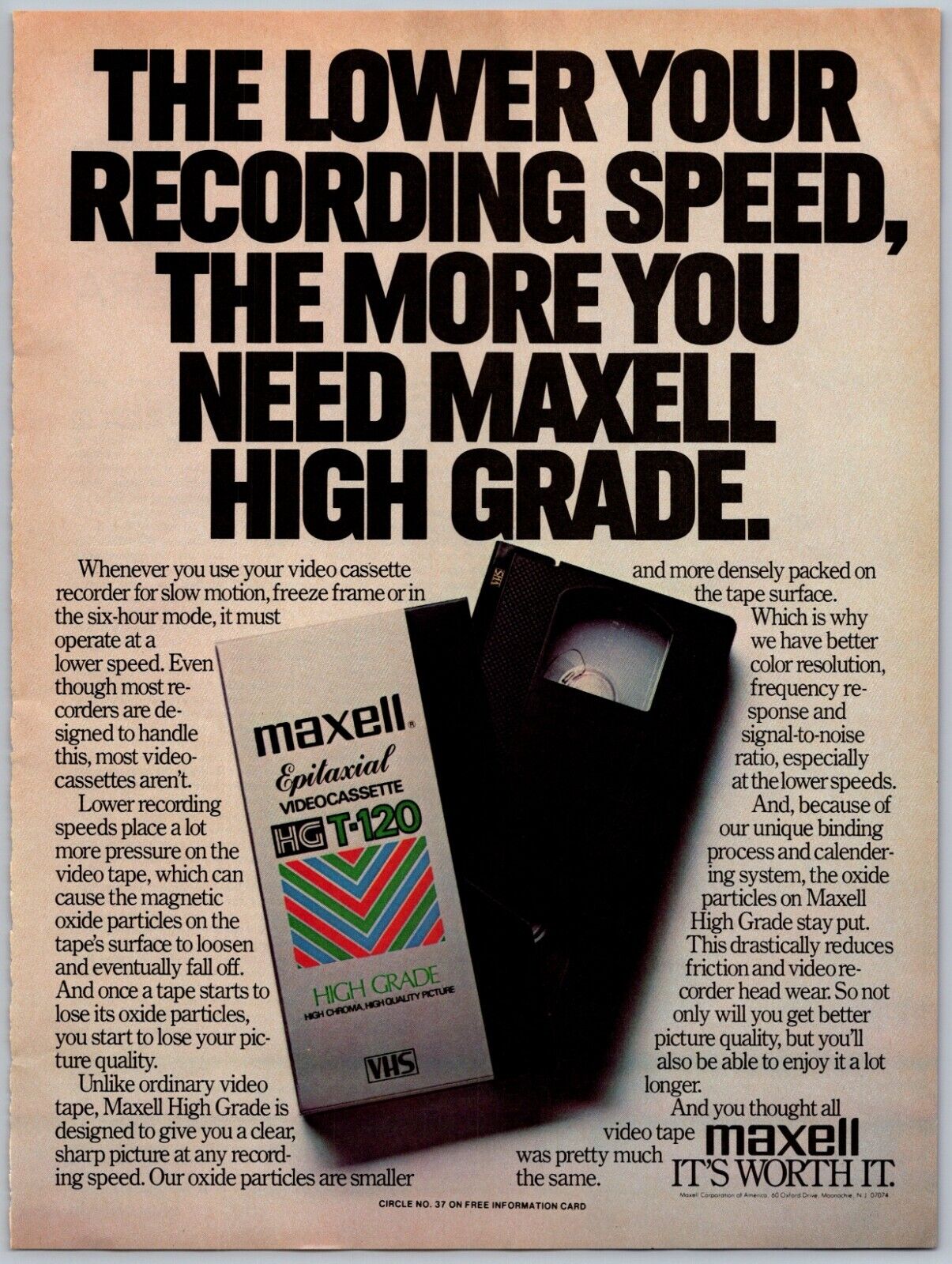 Maxell VHS HG T-120 Trimmed Original Magazine Print Ad Popular Electronics 1981