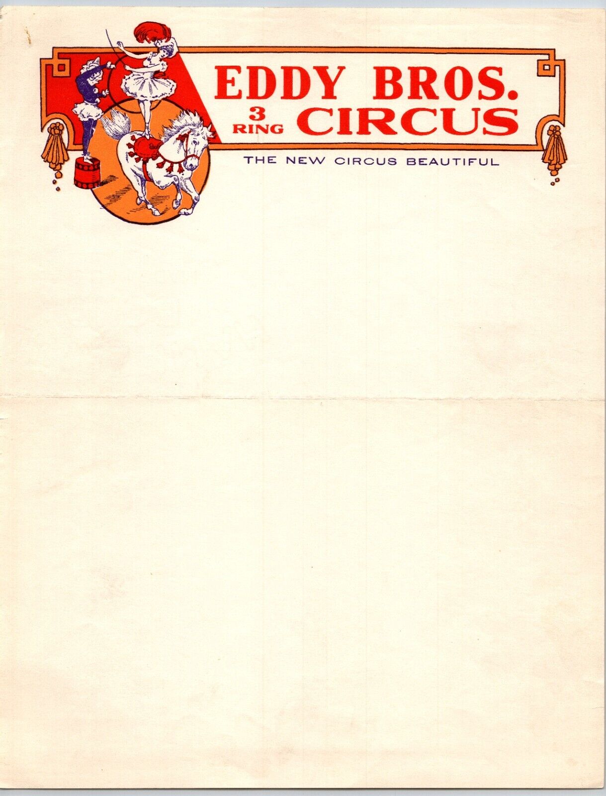 Eddy Bros. 3 Ring Circus Letterhead c1937 \