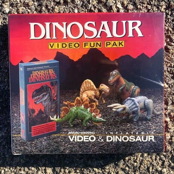 Vtg ‘89 Dinosaur Video Fun Pak Inflatable Toy & VHS - Twin Tower Enterprises
