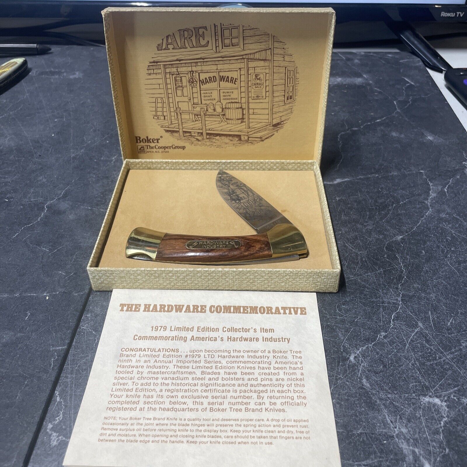 Boker 1979 LTD Hardware Commemorative Lockback Knife, Wooden Handles 
