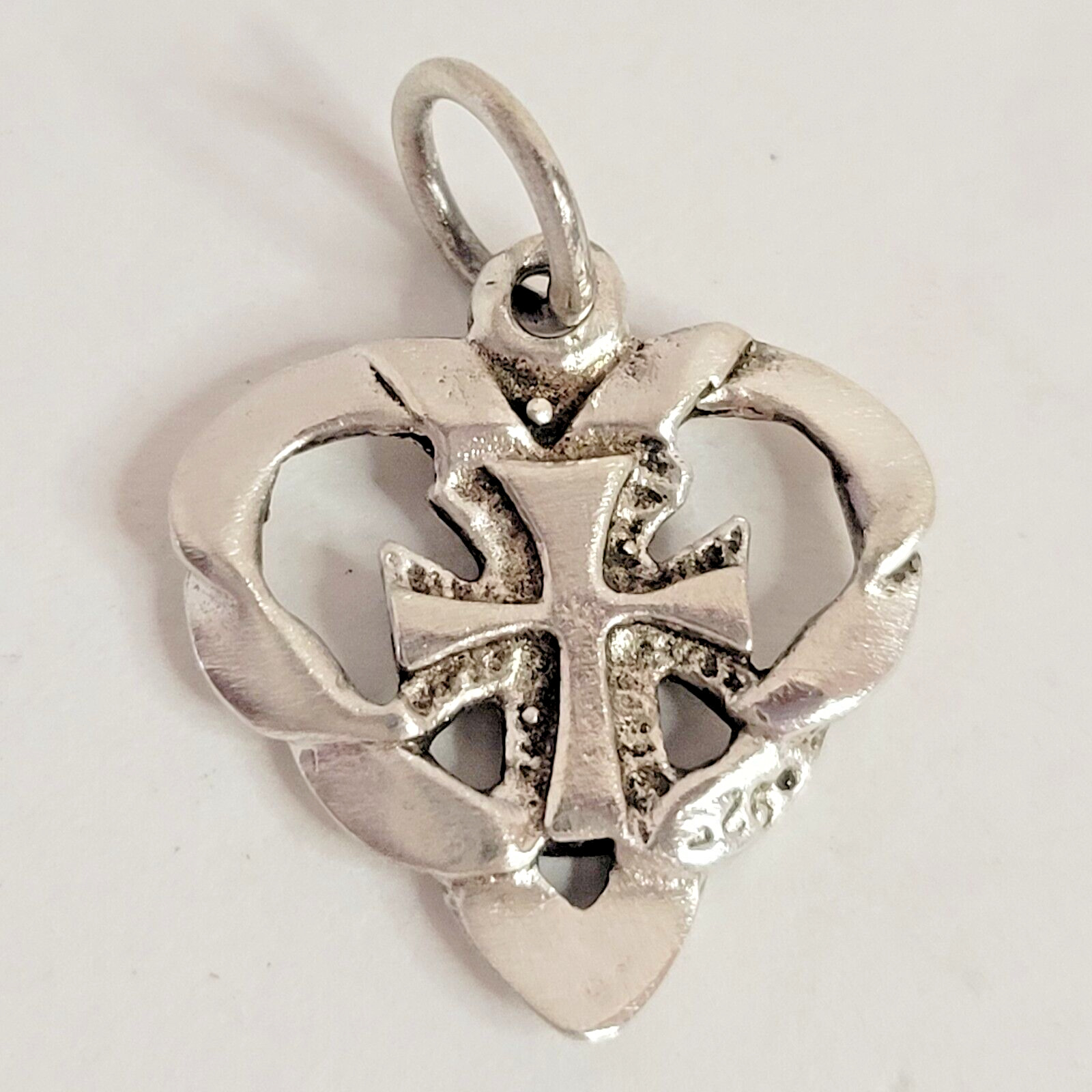 Sterling Silver Heart with Cut out Cross in Center Charm