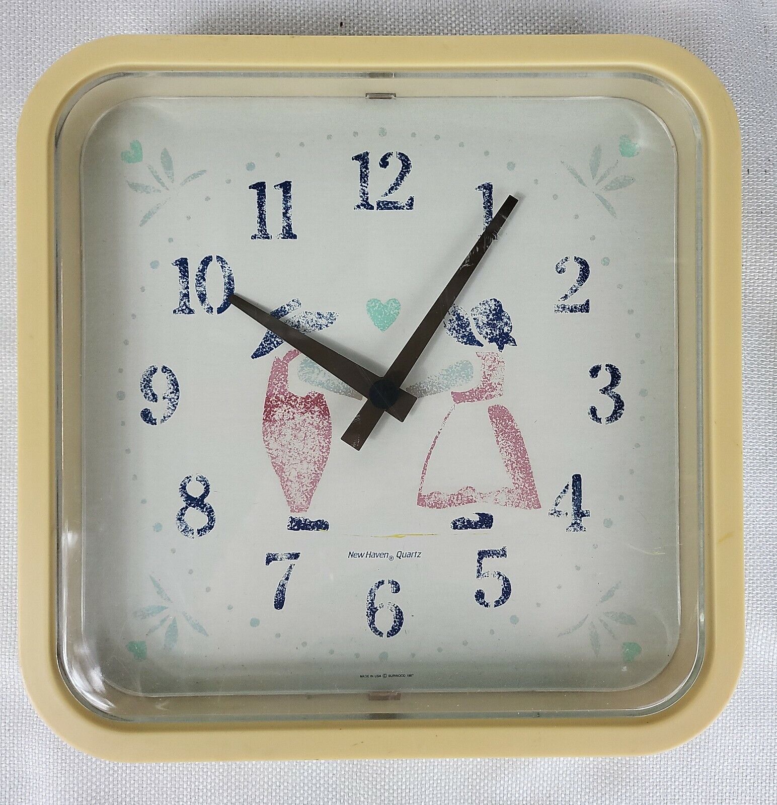 Vintage 1984 Burwood Products New Haven Country Couple Kitchen Clock No. 2636