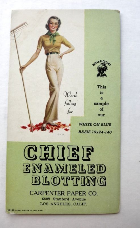 Vintage 1940s Vertical Pinup Girl Blotter Worth Falling For Raking Leaves