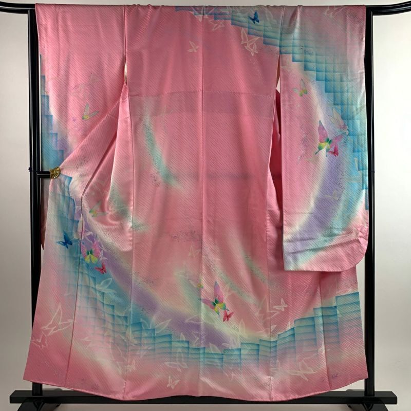 62inc Japanese Kimono SILK FURISODE Shotaro Akiyama Signature Pink