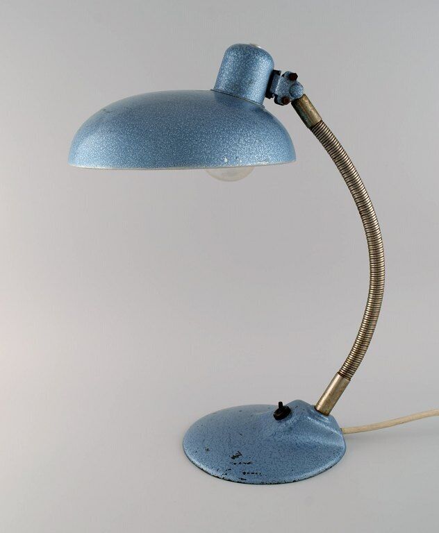 Adjustable desk lamp in original turquoise metallic lacquer. Industrial design
