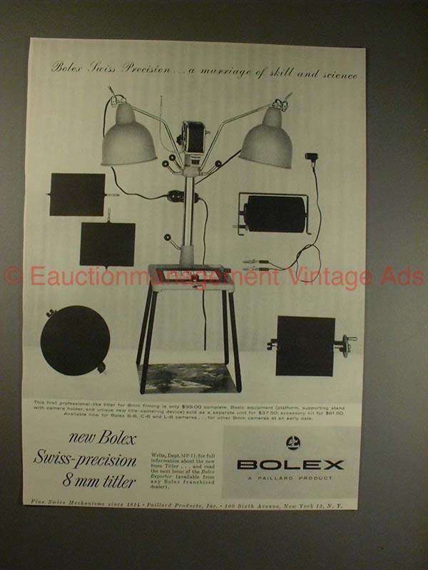 1956 Bolex 8mm Titler Ad - Swiss Precision, NICE