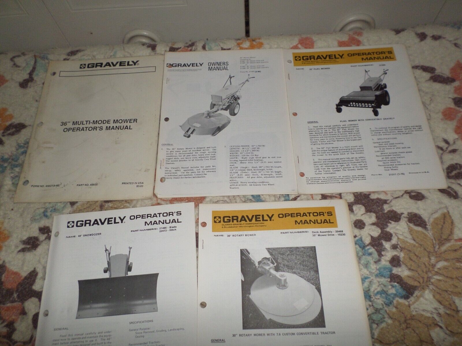 5x Original Gravely Operators Manuals Multi Mode Mower,Snow Blade,3x Mower Att.