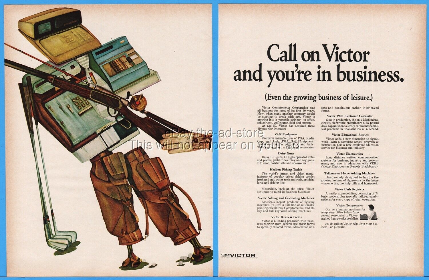 1968 Victor Comptometer Corp golf equipment Daisy guns Heddon fishing tackle ad