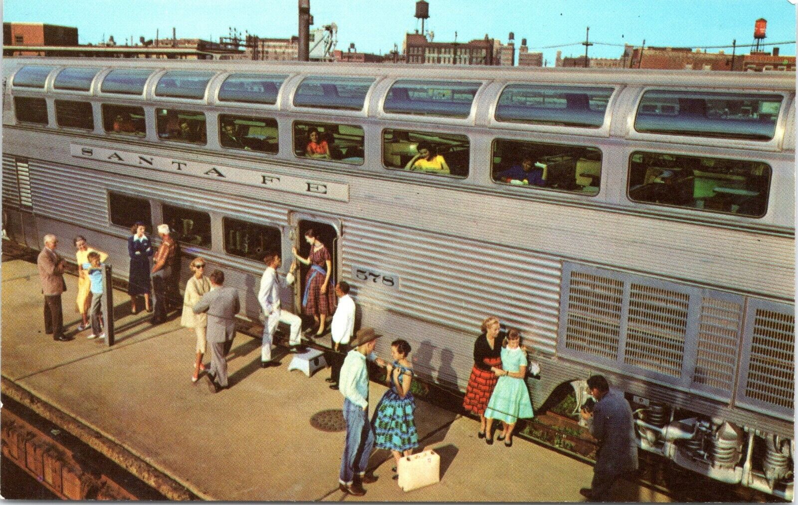 Hi-Level Dome Car, El Capitan Santa Fe Train - 1957 Fred Harvey Chrome Postcard