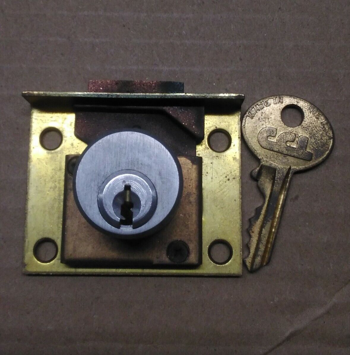 Antique Slot Machine Lock w/ Key Brass Corbin (Spring Latch) New Old Stock 