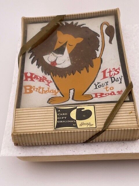 Whimsical Lion Birthday Glass Tray - Houze Cards Birthday Greeting NIB