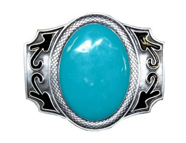 Western Belt Buckle Large Round Turquoise Center Cowboy Cowgirl Style