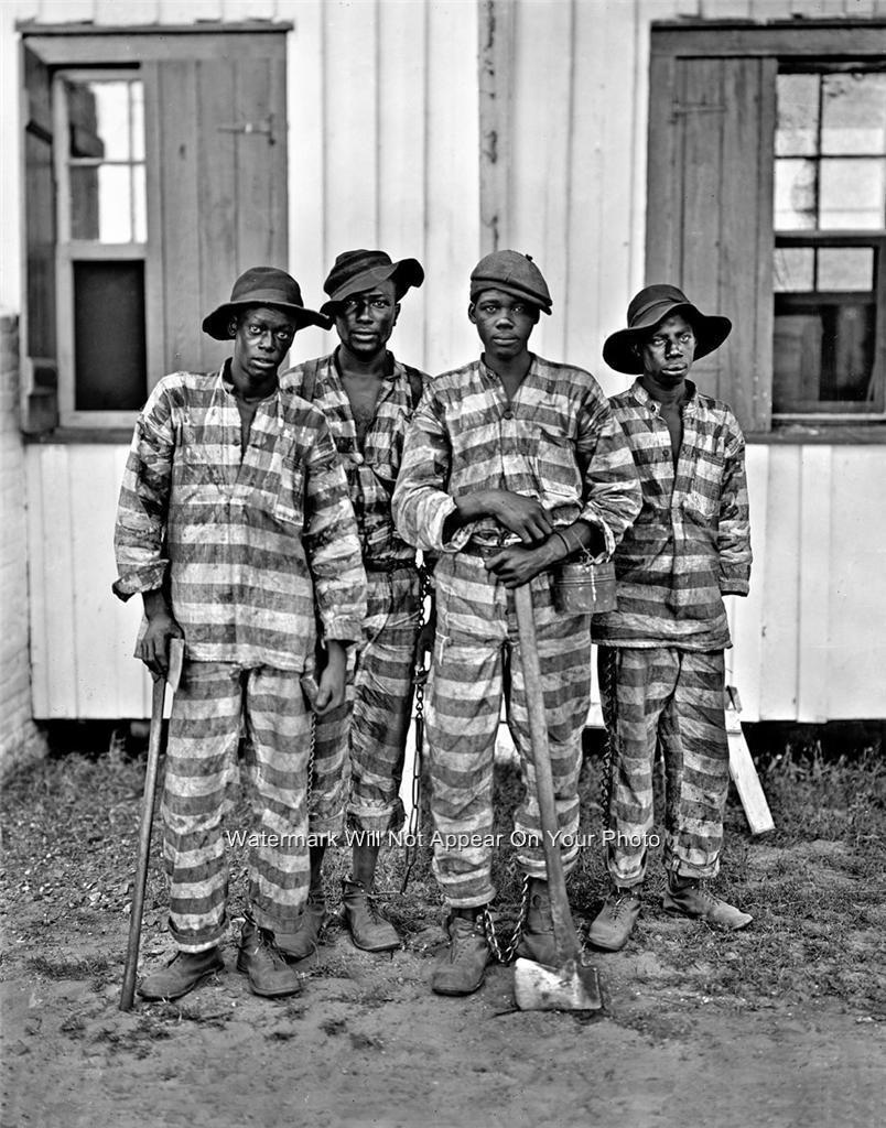 African American Inmates Convicts Prison Jail Chain Road Gang Vintage Photo