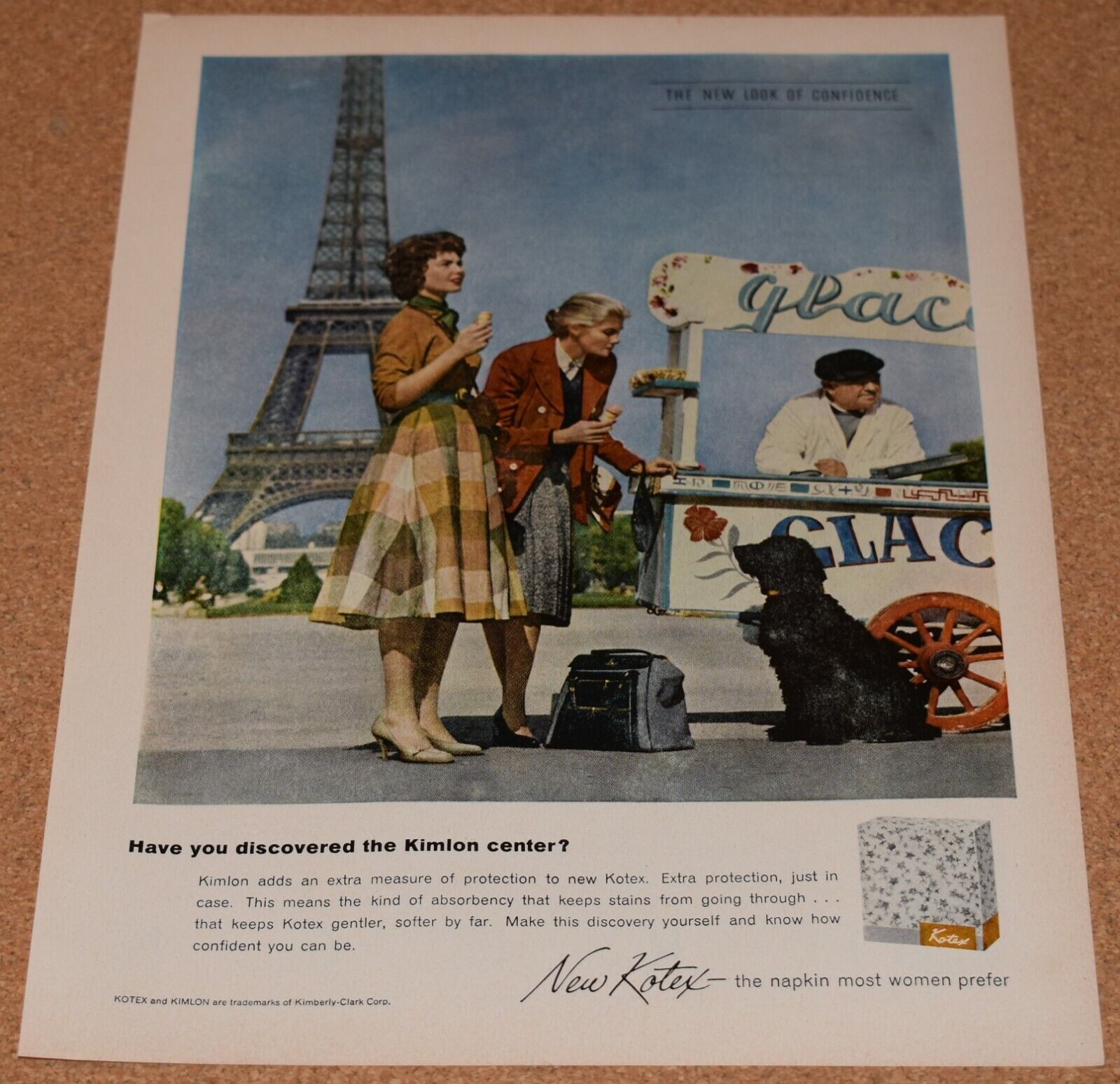 1959 Print Ad Kotex napkin women look of confidence Paris Eifel Tower man dog