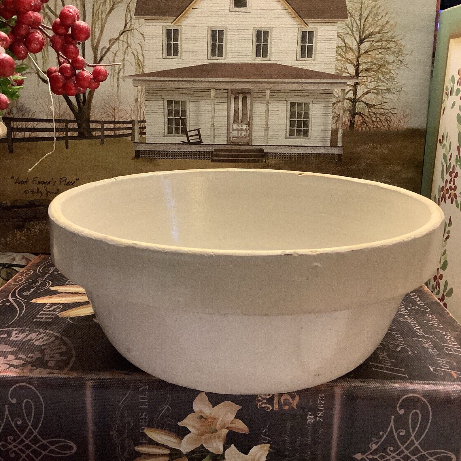 Antique Stoneware Bowl~9x3.75~Beige Salt Glazed/Stoneware/Pottery~Dough Bowl~
