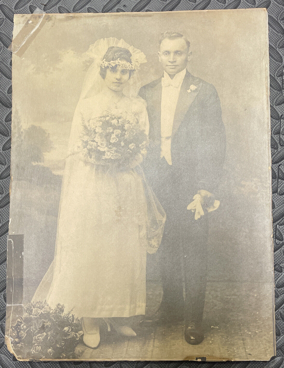 Vintage Old Large Cardboard  Wedding Photo Man And Woman Photograph Beautiful