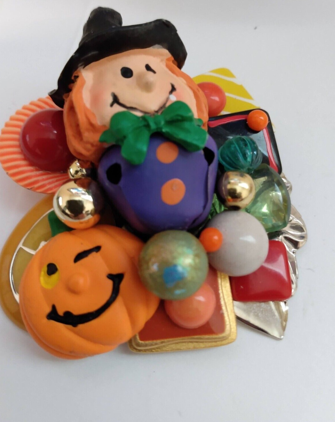 Artistic Halloween Witch Pumpkin Chunky Layered Brooch Lapel Pin