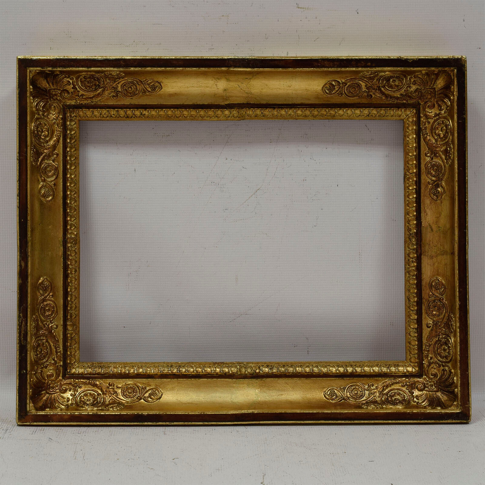 Ca. 1880-1900 Old wooden frame with metal leaf Internal: 16.3x12.4 in