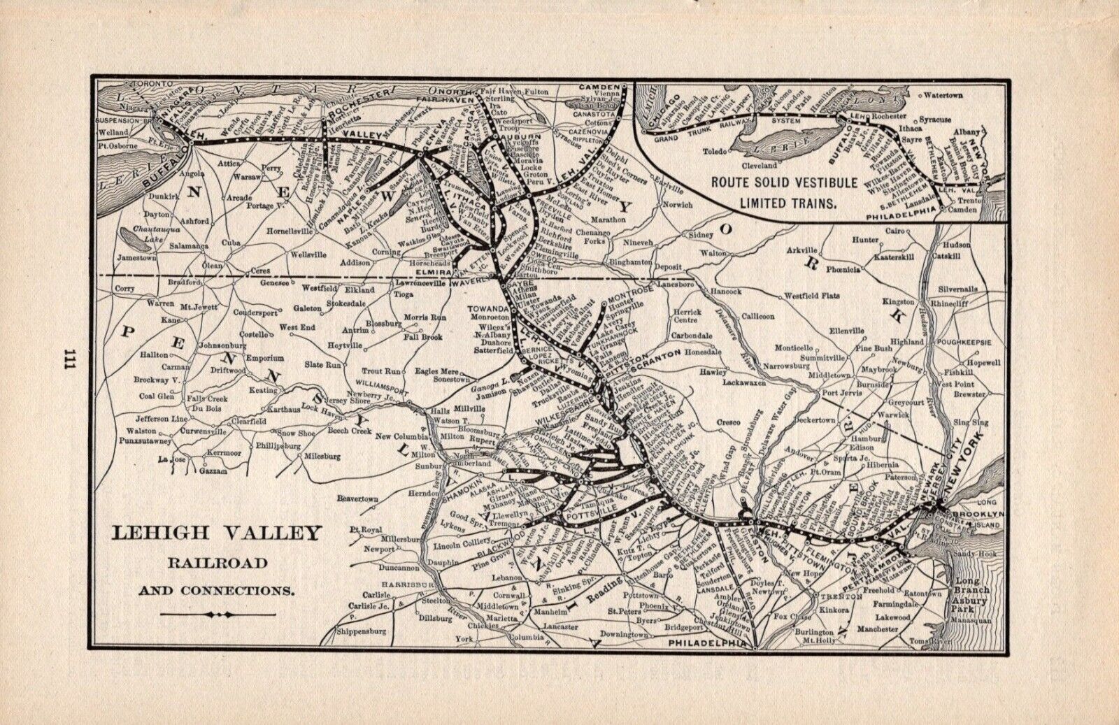 1901 Lehigh Valley Railroad Vintage Railroad  Map     1378