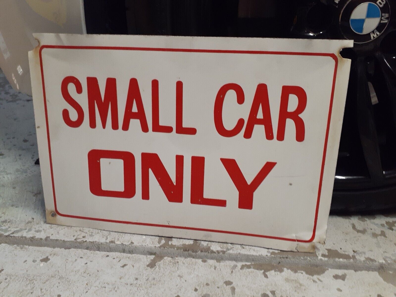 c.1970 Original Vintage Small Car Only Sign Metal Parking Gas Oil Garage Sign 