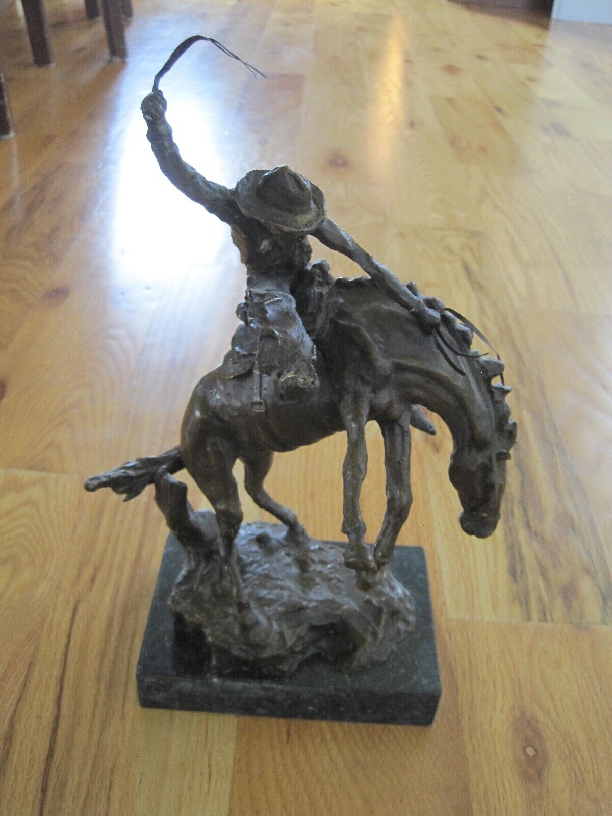 Carl Kauba Bronze Bucking Horse Cowboy Statue 14 inches with base