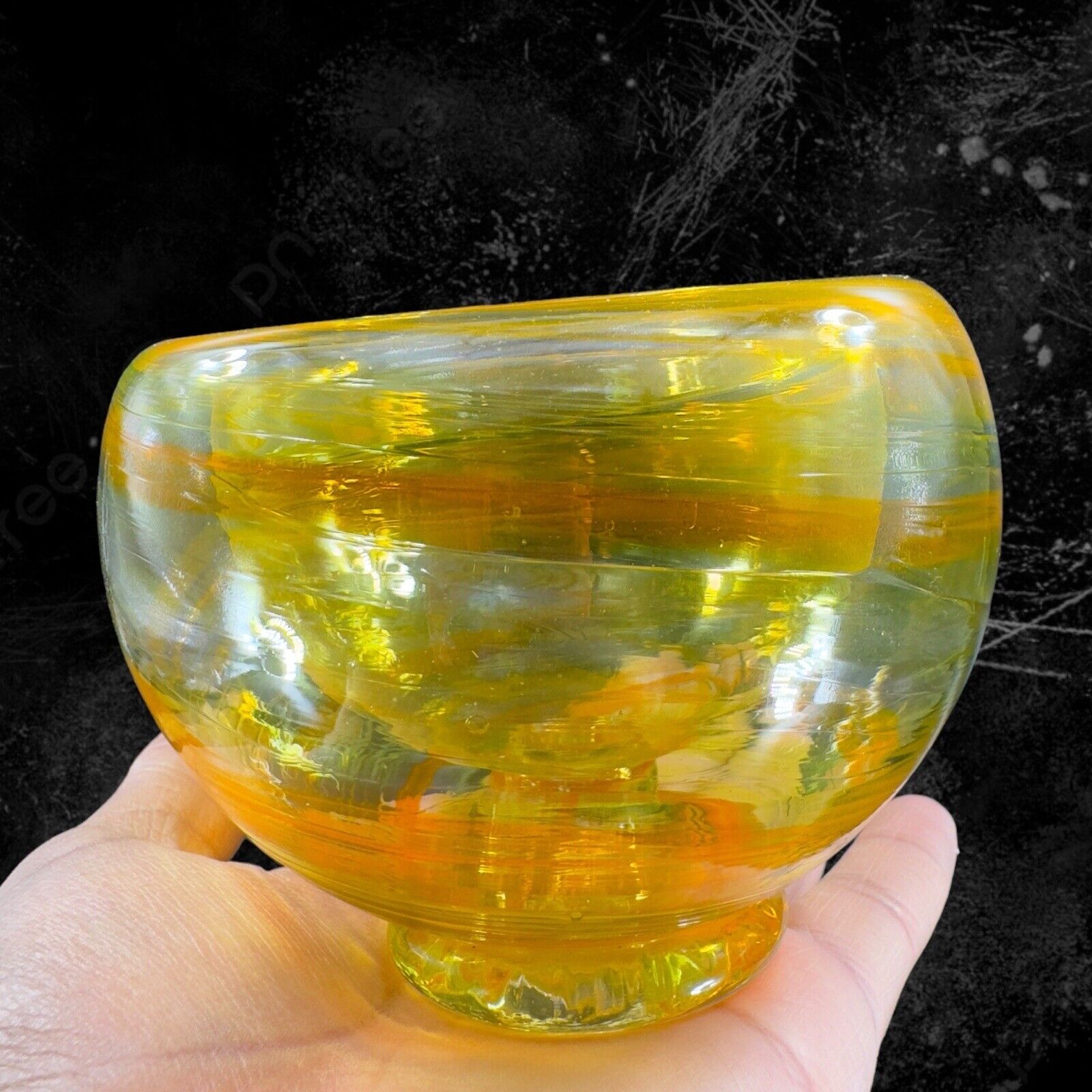 Hand Blown Bowl Dish Hand Made With Orange Yellow Swirls Crafted Glass Bowl Dish