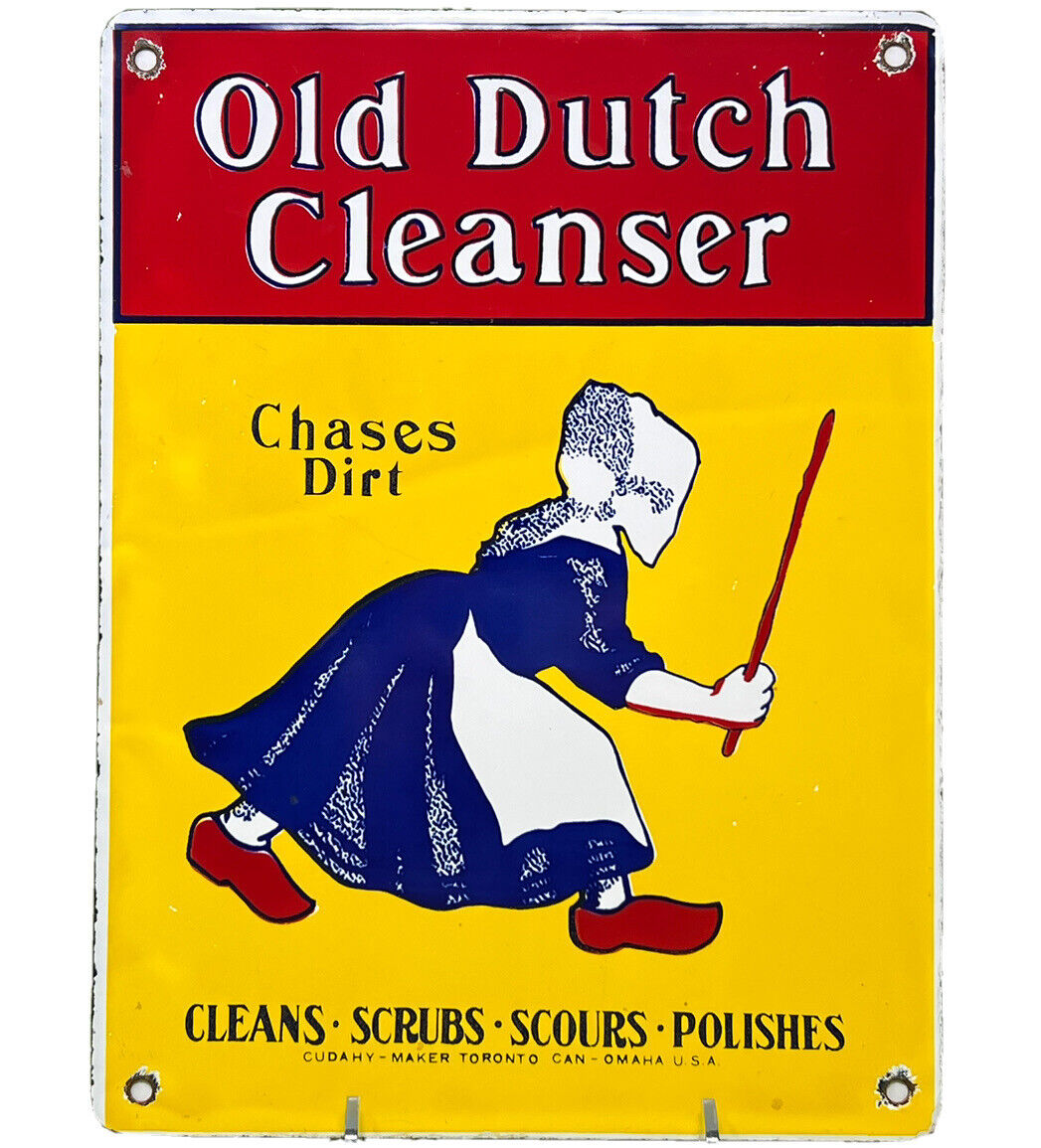 VINTAGE OLD DUTCH CLEANSER PORCELAIN SIGN AMSTERDAM HOLLAND NETHERLANDS CLOGS