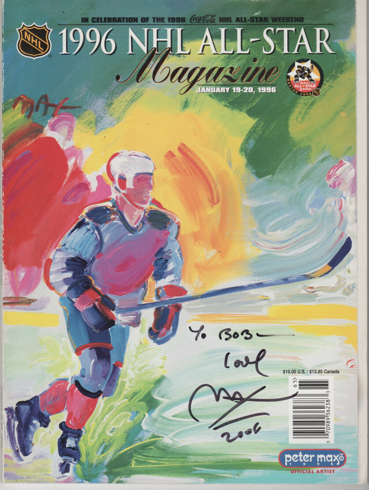 PETER MAX Hand Signed Autograph / 1996 NHL All-Star Magazine