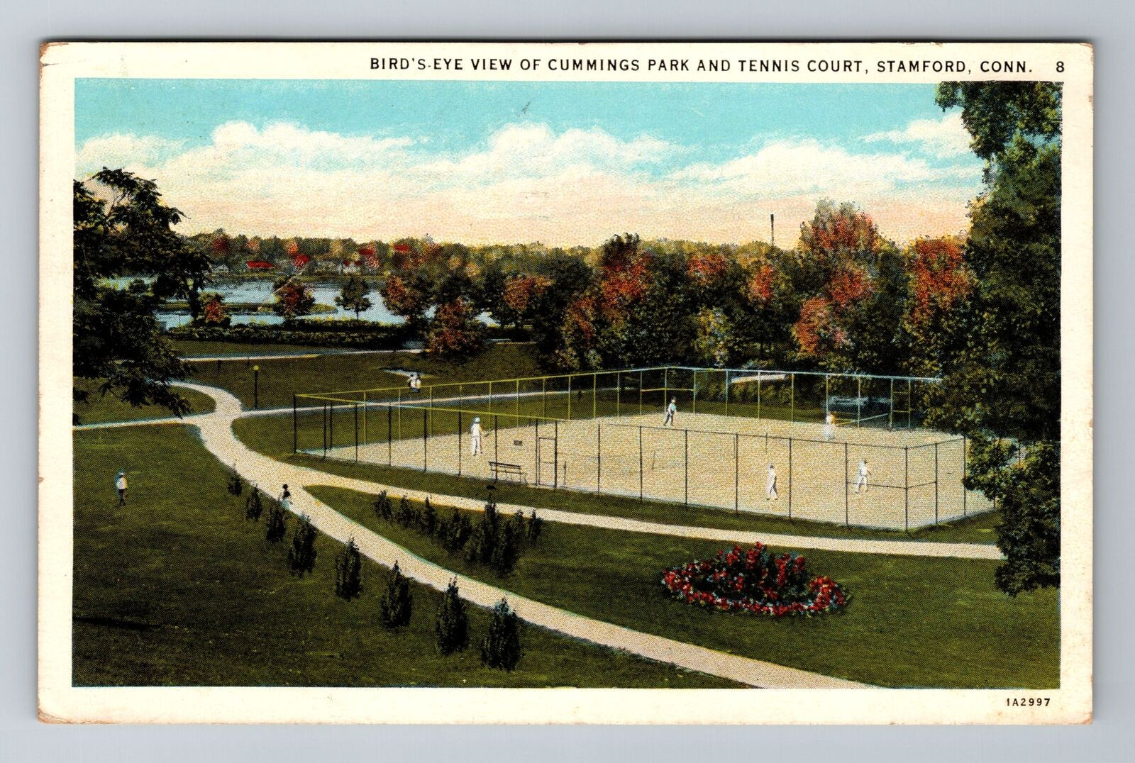 Stamford CT-Connecticut, Aerial Of Cummings Park, Tennis Court Vintage Postcard