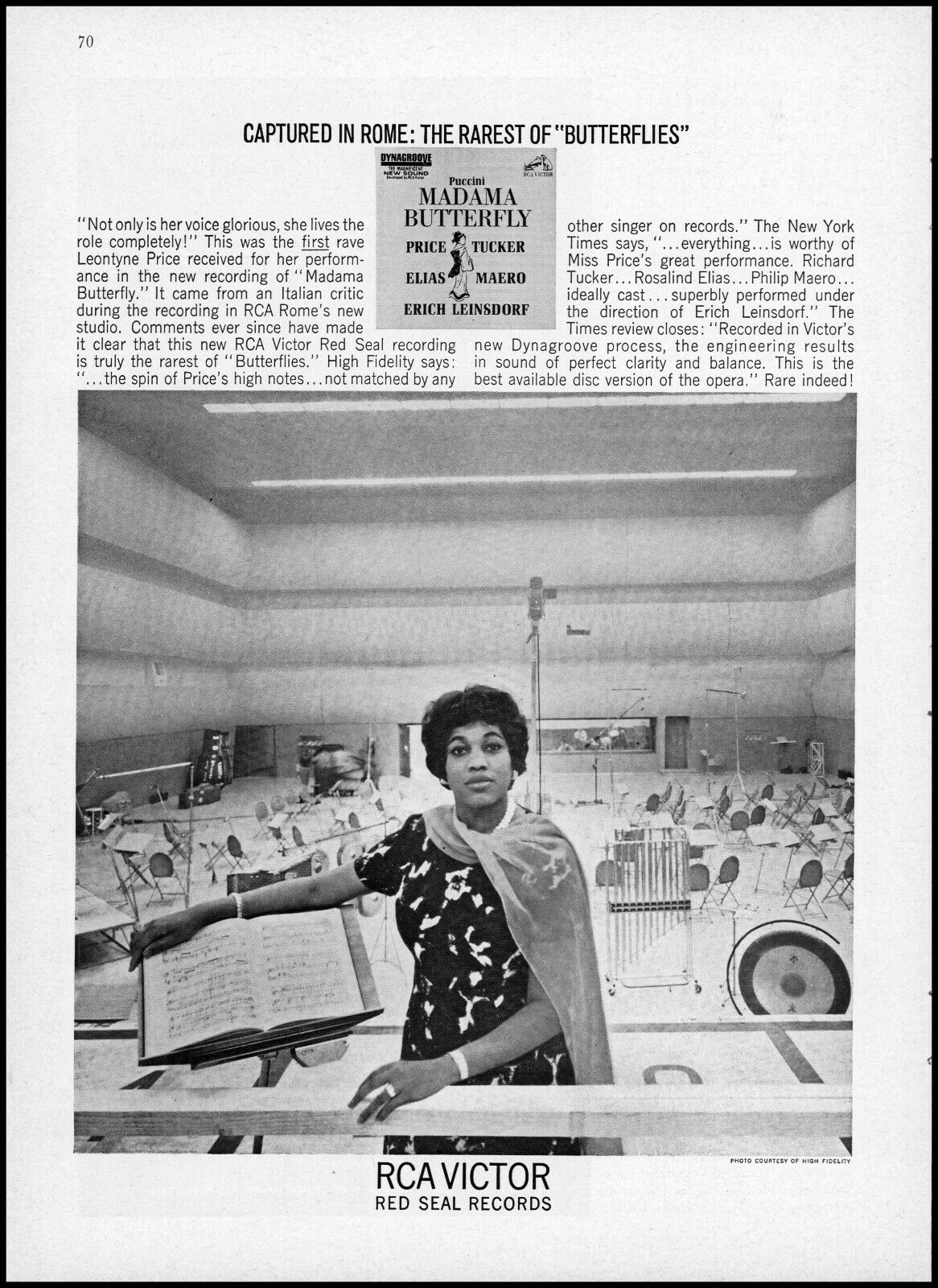 1963 Leontyne Price photo soprano RCA Butterflies album retro print ad ads7