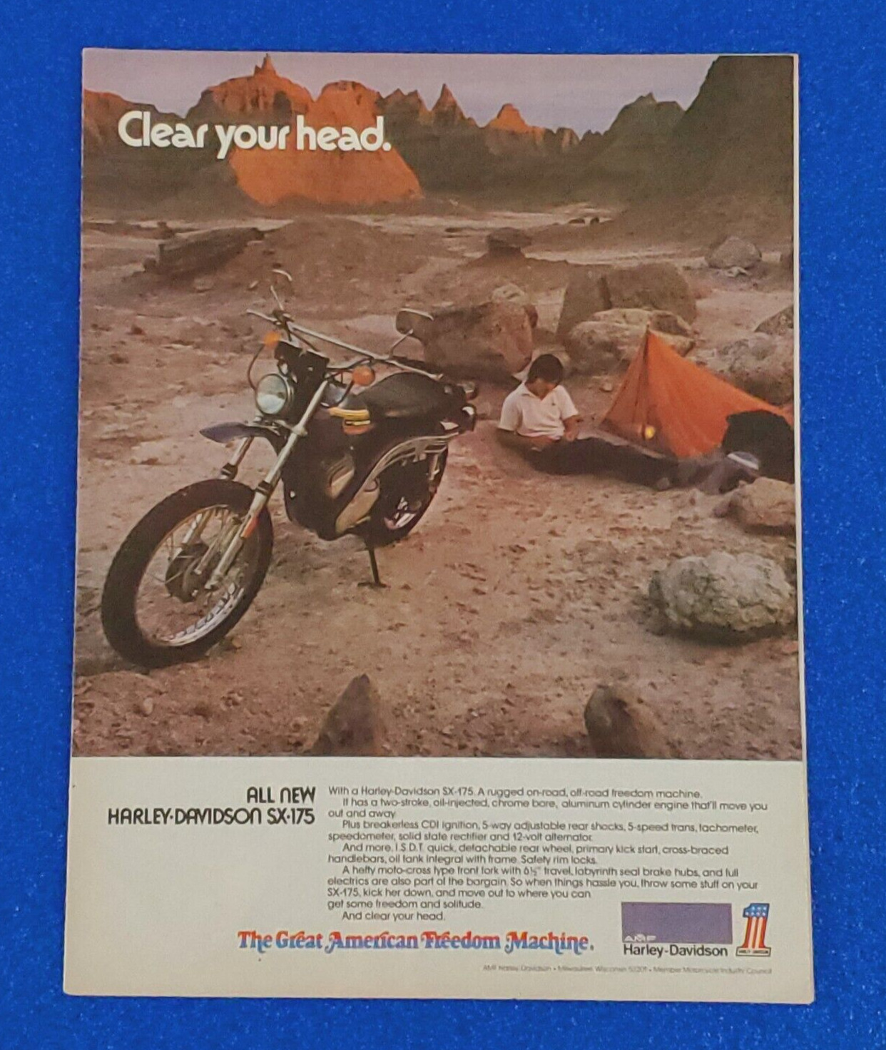 1974 HARLEY DAVIDSON SX-175 ORIGINAL MOTORCYCLE COLOR PRINT AD \