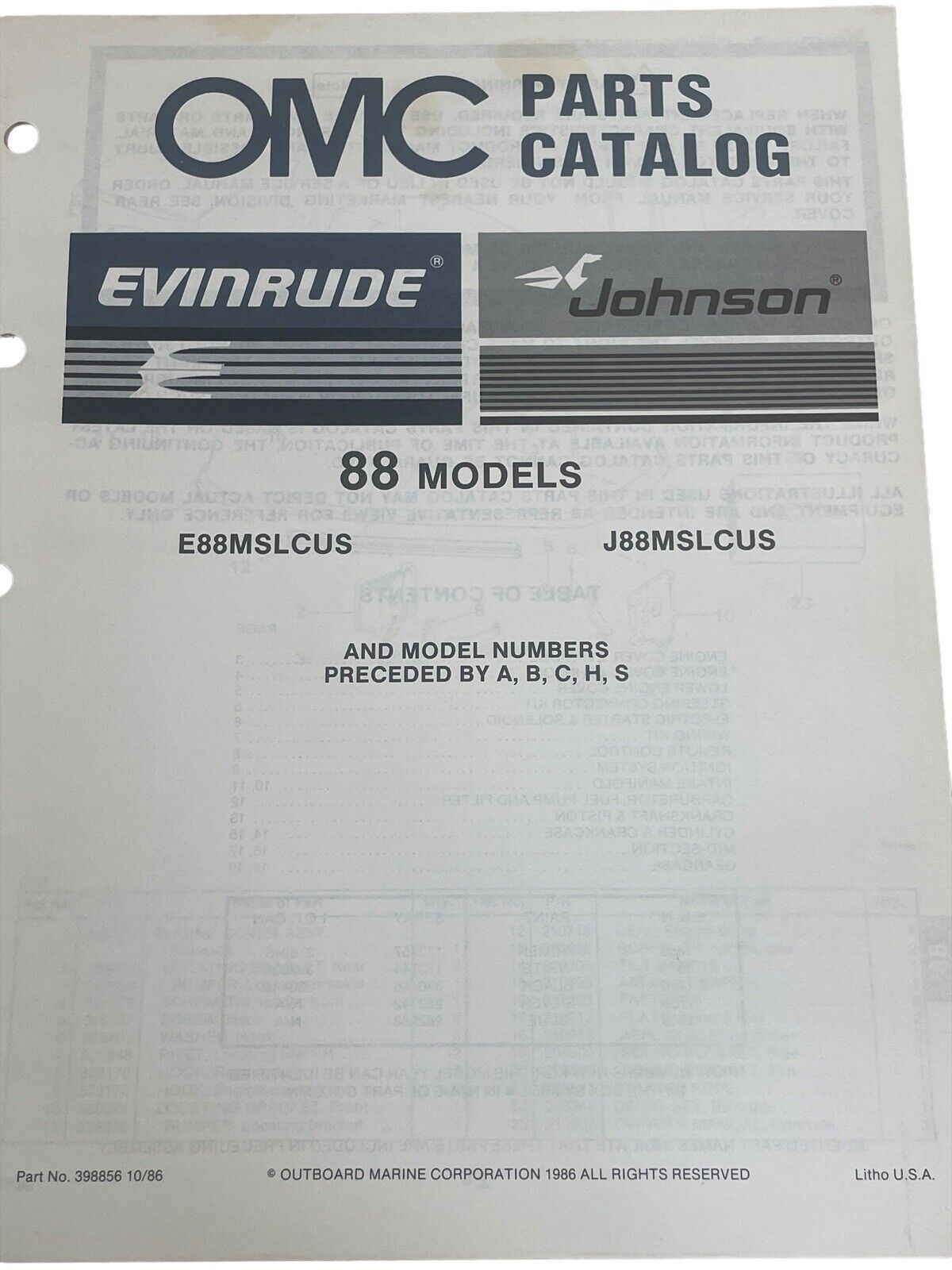 Vintage 1986 OMC Johnson Evinrude Parts Catalog 88 Models ￼Nautical