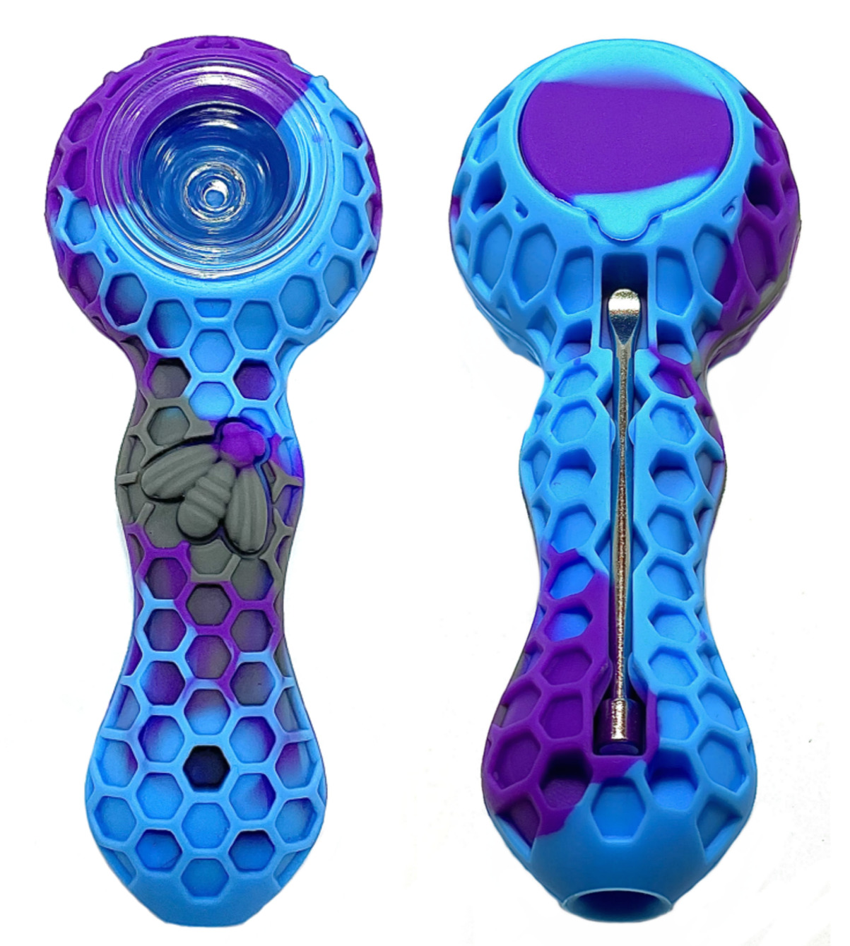 Silicone Tobacco Smoking Pipe with Glass Bowl - (Purple/Blue) - USA SELLER